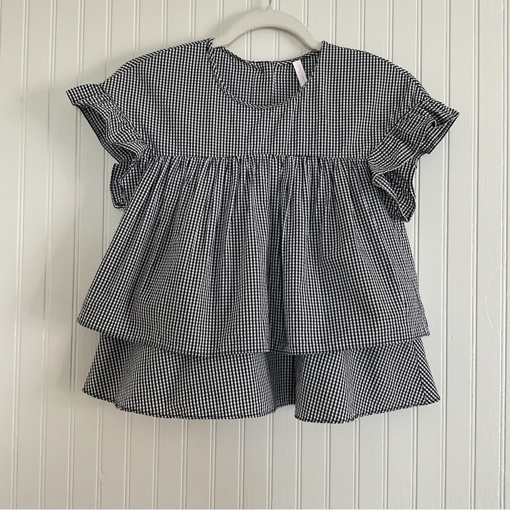 Zara Gingham Ruffle Tiered Babydoll Top